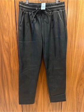 LOFT Faux Leather Jogger Pants Black Petite Small NWT Pull On Elastic Waist